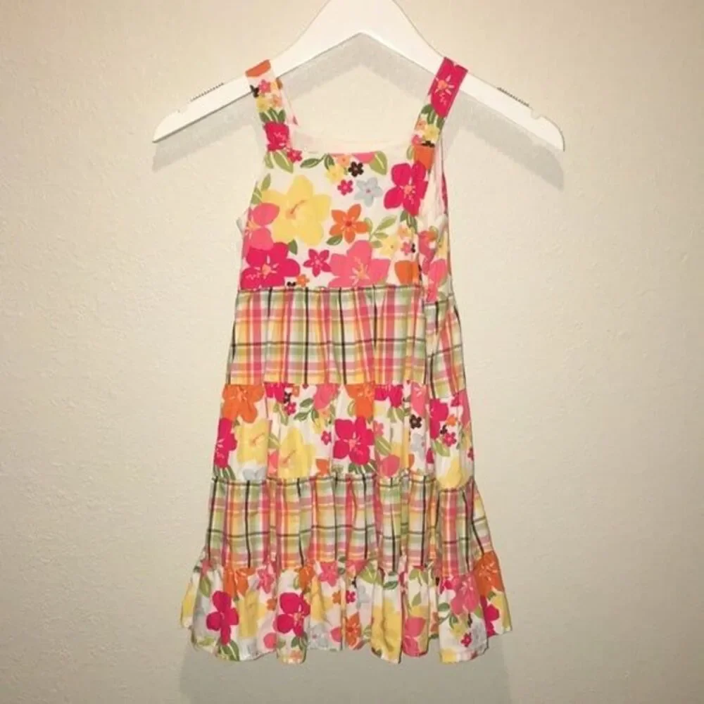 Gymboree Dress plaid floral size‎ 6 multi color embroidered jewels spring Easter